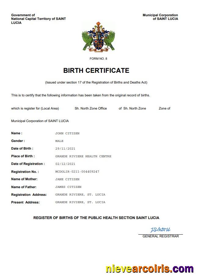 Saint Lucia birth certificate